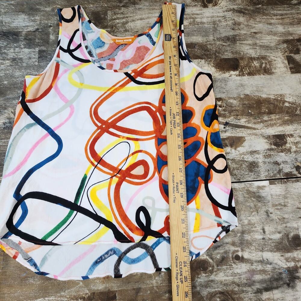 Jams World Abstract Floral Sleeveless Tank Top Colorful Aloha Size M Artsy Rayon - Picture 5 of 8